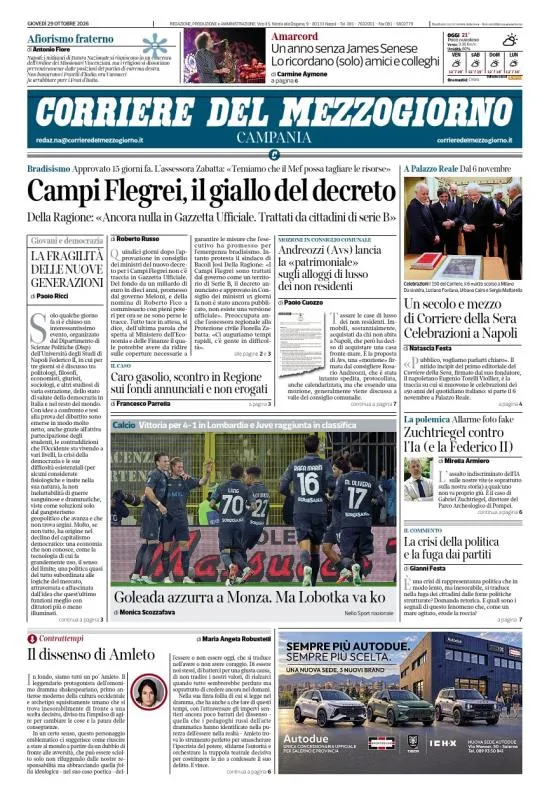 Prima-pagina-corriere del mezzogiorno-del-2026-10-29
